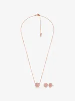 14K Rose Gold-Plated Sterling Silver Pavé Logo Disc Earrings and Necklace Set