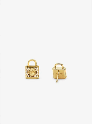 Precious Metal-Plated Sterling Silver Lock Pavé Stud Earrings