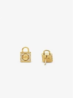 Precious Metal-Plated Sterling Silver Lock Pavé Stud Earrings