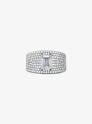 Precious Metal-Plated Sterling Silver Pavé Signet Ring
