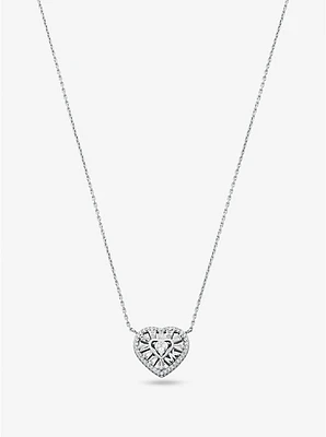 Precious Metal-Plated Sterling Silver Pavé Heart Necklace