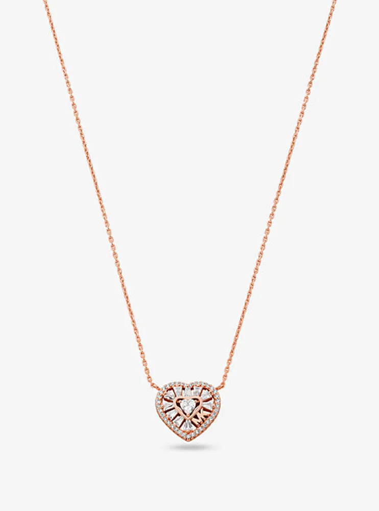 Precious Metal-Plated Sterling Silver Pavé Heart Necklace