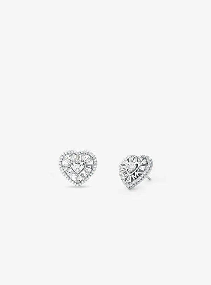 Precious Metal-Plated Sterling Silver Pavé Heart Stud Earrings