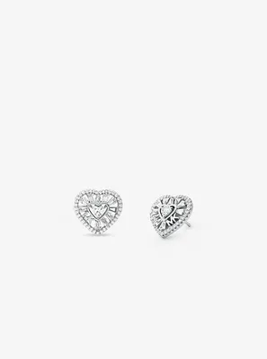 Precious Metal-Plated Sterling Silver Pavé Heart Stud Earrings