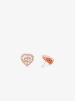 Precious Metal-Plated Sterling Silver Pavé Heart Stud Earrings