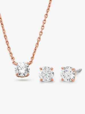 Precious Metal Plated Sterling Silver Cubic Zirconia Necklace and Earrings Set