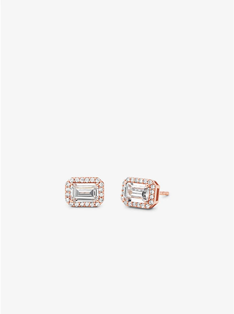 Precious Metal-Plated Pavé Halo Stud Earrings