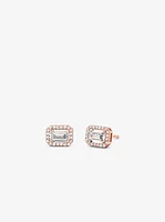 Precious Metal-Plated Pavé Halo Stud Earrings