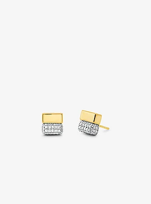 Precious Metal-Plated Sterling Silver and Pavé Stud Earrings