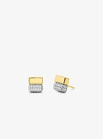 Precious Metal-Plated Sterling Silver and Pavé Stud Earrings