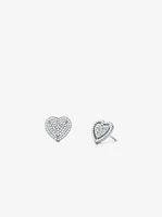 Precious Metal-Plated Sterling Silver Pavé Heart Necklace and Earrings Gift Set