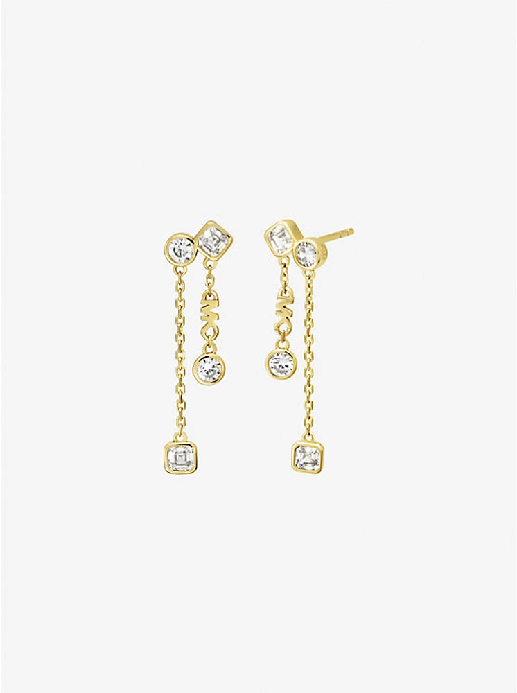 Precious Metal-Plated Sterling Silver Bezel Drop Earrings