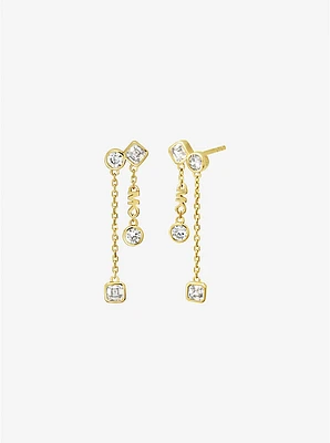 Precious Metal-Plated Sterling Silver Bezel Drop Earrings
