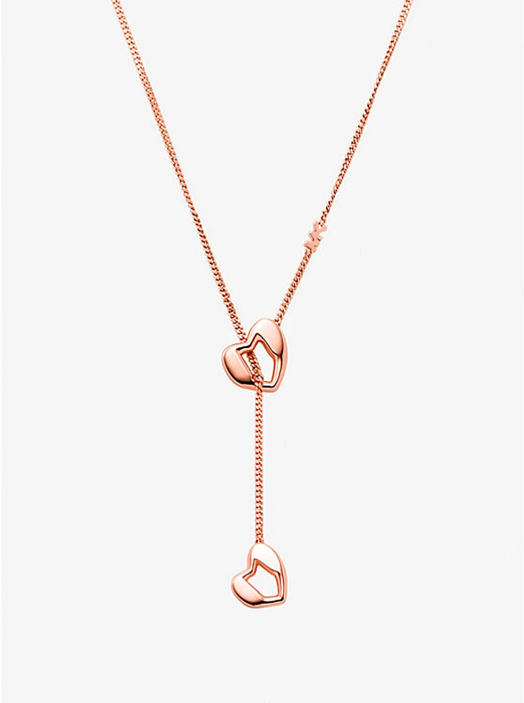 Precious-Metal Plated Sterling Silver Heart Chain Lariat Necklace