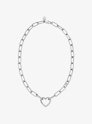 Pavé Heart Curb-Link Necklace