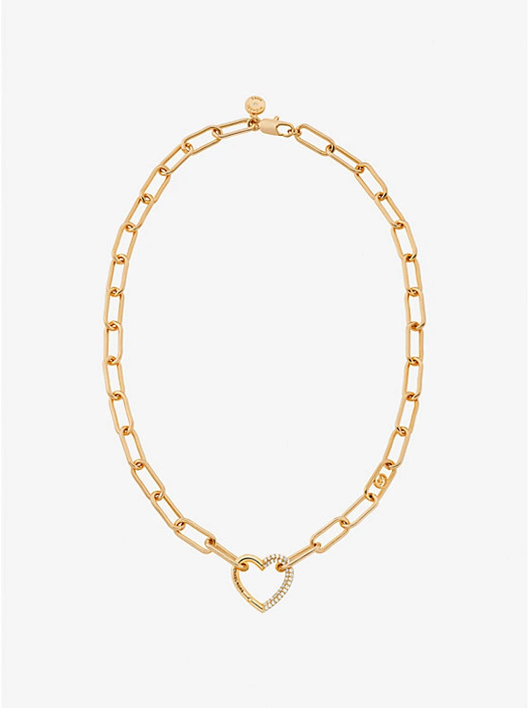 Pavé Heart Curb-Link Necklace