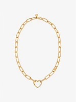 Pavé Heart Curb-Link Necklace