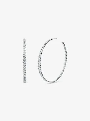 Silver-Tone Brass Curb Link Hoop Earrings