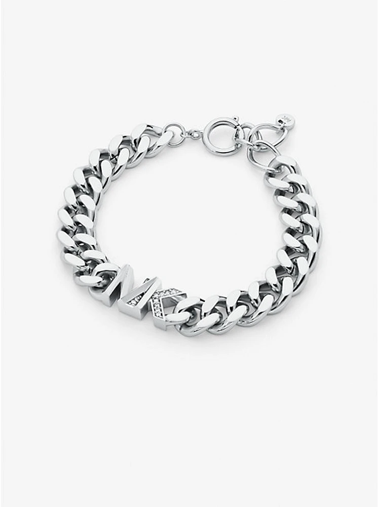 Precious Metal-Plated Brass Pavé Logo Curb Link Bracelet