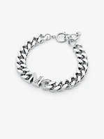 Precious Metal-Plated Brass Pavé Logo Curb Link Bracelet