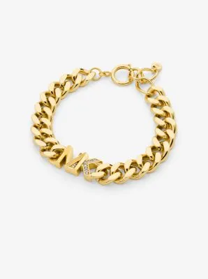 14K Gold-Plated Brass Pavé Logo Curb Link Bracelet