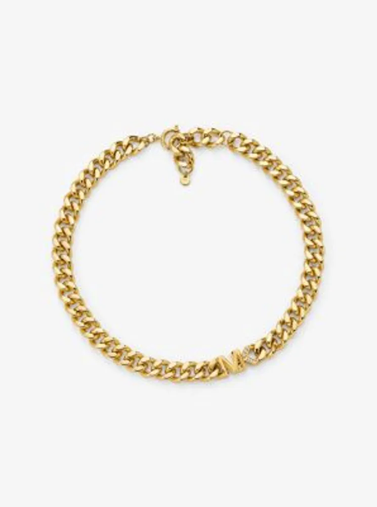 14K Gold-Plated Brass Pavé Logo Curb Link Necklace