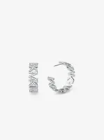 Platinum-Plated Brass Pavé Logo Large Hoop Earrings