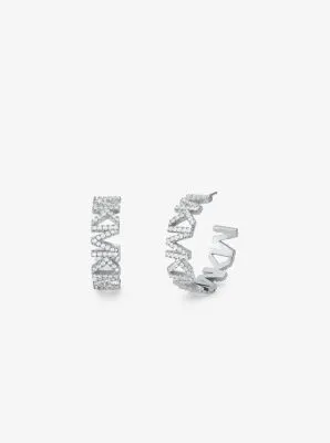 Platinum-Plated Brass Pavé Logo Large Hoop Earrings