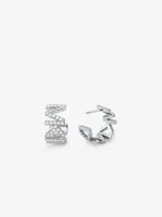 Platinum-Plated Brass Pavé Logo Small Hoop Earrings