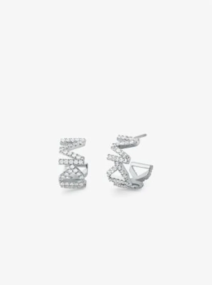 Platinum-Plated Brass Pavé Logo Small Hoop Earrings