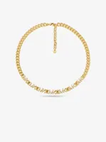 14K Gold-Plated Brass Pavé Logo Chain Necklace