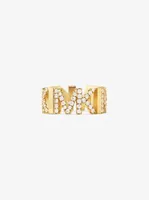 Precious Metal-Plated Brass Pavé Logo Chain Ring