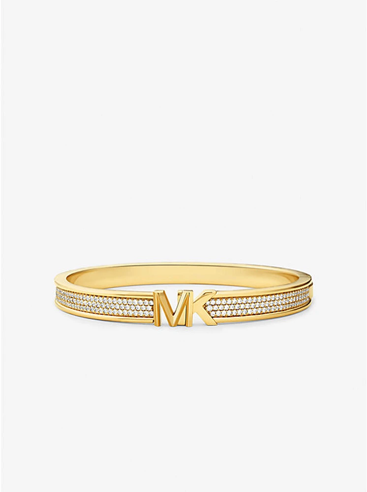 Precious Metal-Plated Brass Pavé Logo Bangle