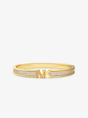 14K Gold-Plated Brass Pavé Logo Bangle