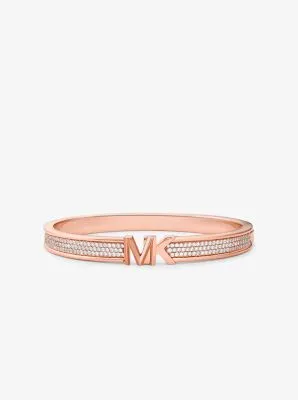 14K Rose Gold-Plated Brass Pavé Logo Bangle