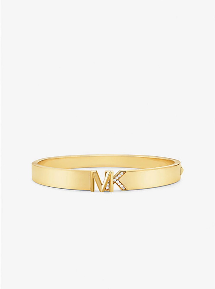 Precious Metal-Plated Brass Pavé Logo Bangle