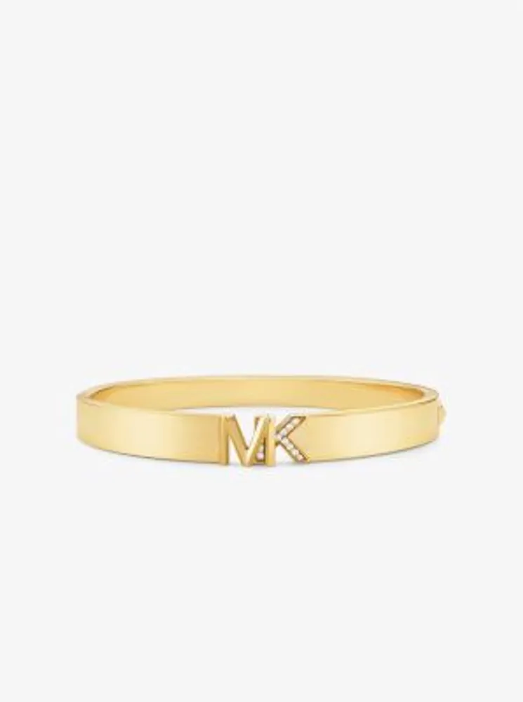 14K Gold-Plated Brass Pavé Logo Bangle