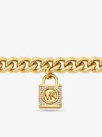Precious Metal-Plated Brass Pavé Lock Curb Link Necklace