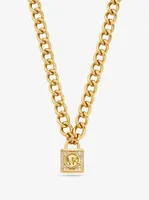14K Gold-Plated Brass Pavé Lock Necklace
