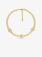 14K Gold-Plated Brass Pavé Lock Trio Necklace