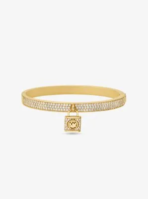 14K Gold-Plated Brass Pavé Lock Bangle