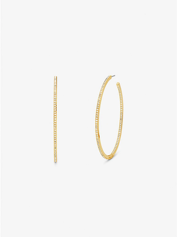 Precious Metal-Plated Brass Pavé Hoop Earrings