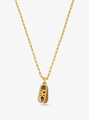 Precious Metal-Plated Brass and Acetate Pavé Empire Logo Necklace