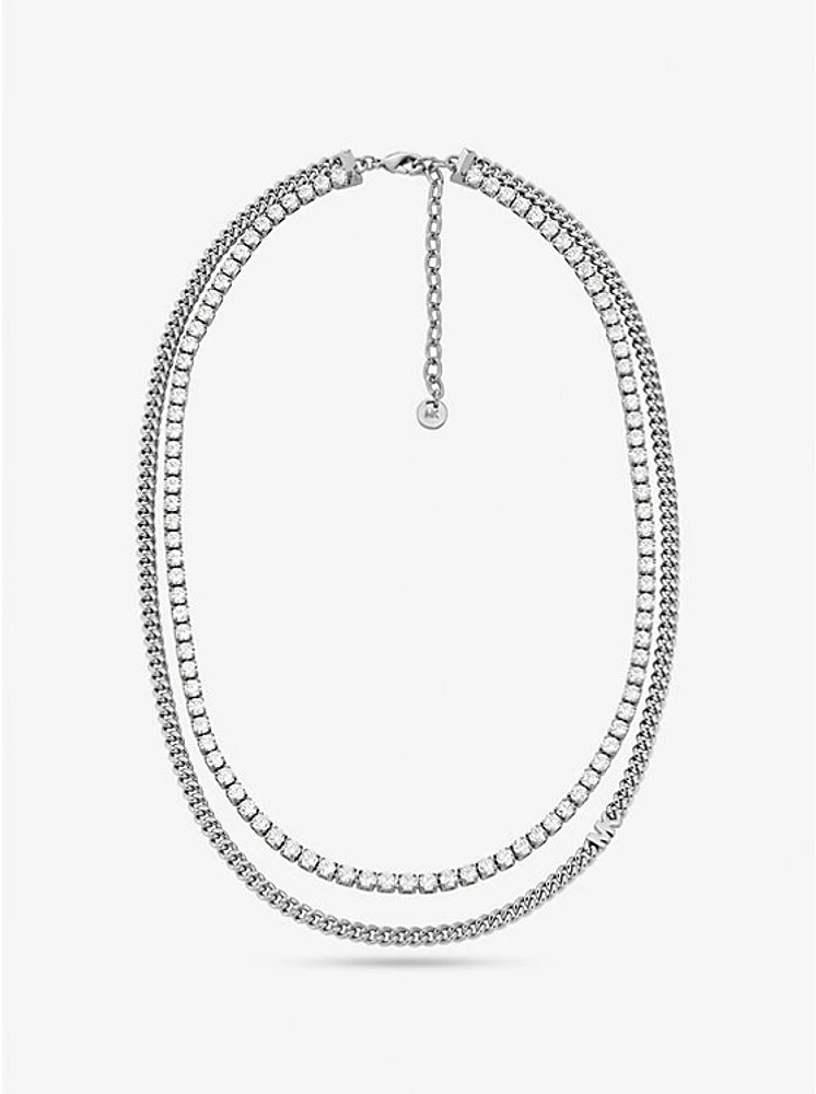 Precious Metal-Plated Brass Double Chain Tennis Necklace