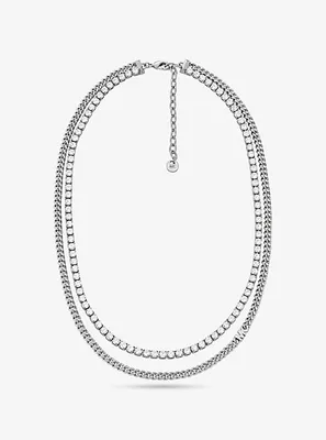 Precious Metal-Plated Brass Double Chain Tennis Necklace