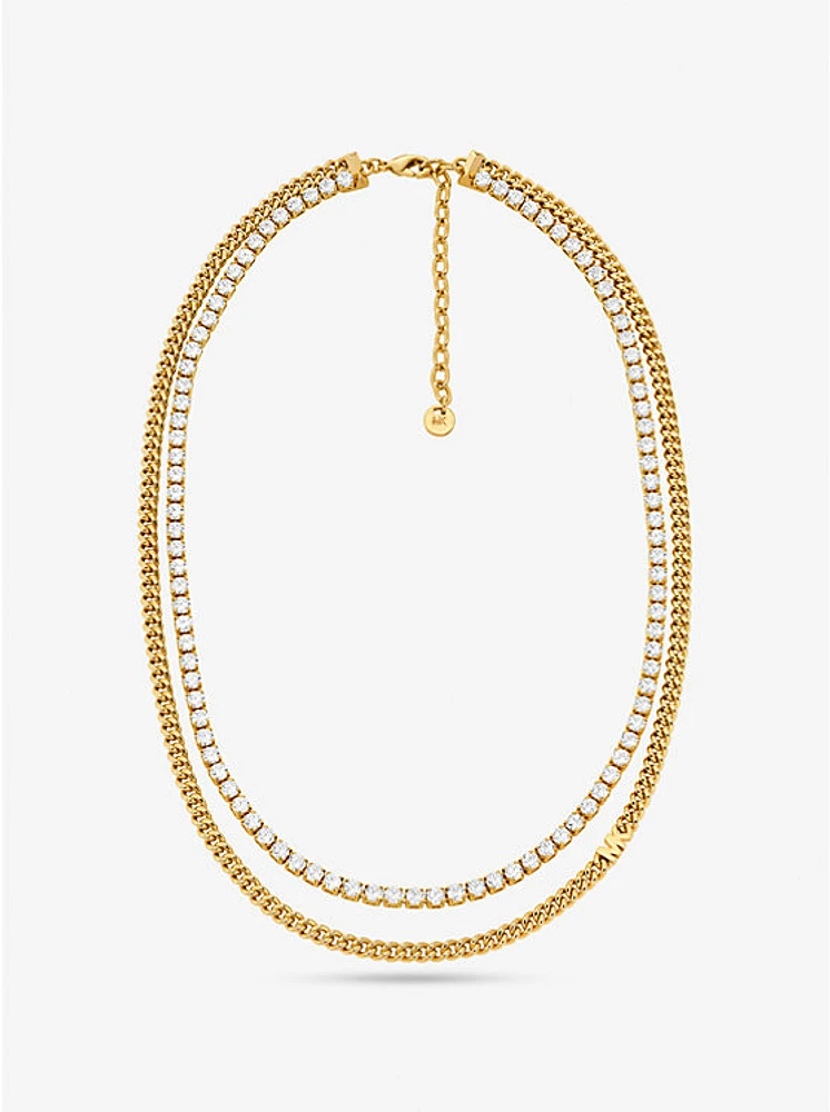 Collar de tenis de cadena doble de latón con chapado en metal precioso