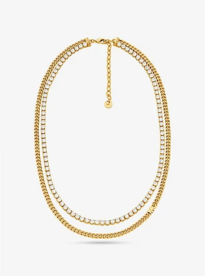 Collar de tenis de cadena doble de latón con chapado en metal precioso