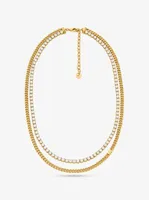 Precious Metal-Plated Brass Double Chain Tennis Necklace