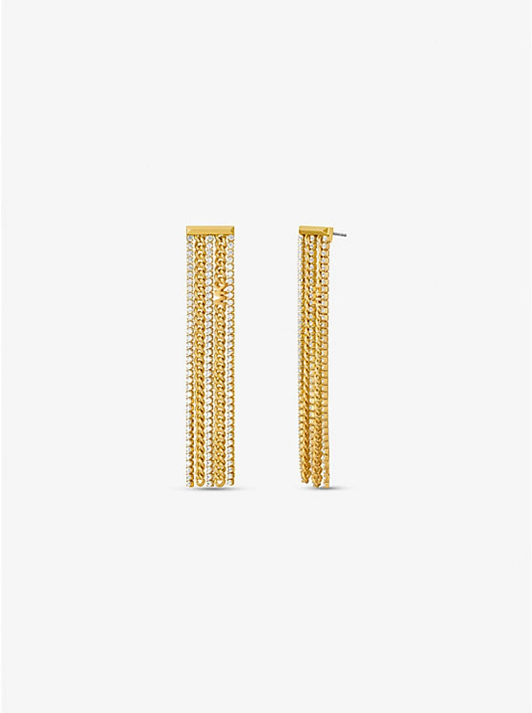 Precious Metal-Plated Brass Pavé Chain Drop Earrings