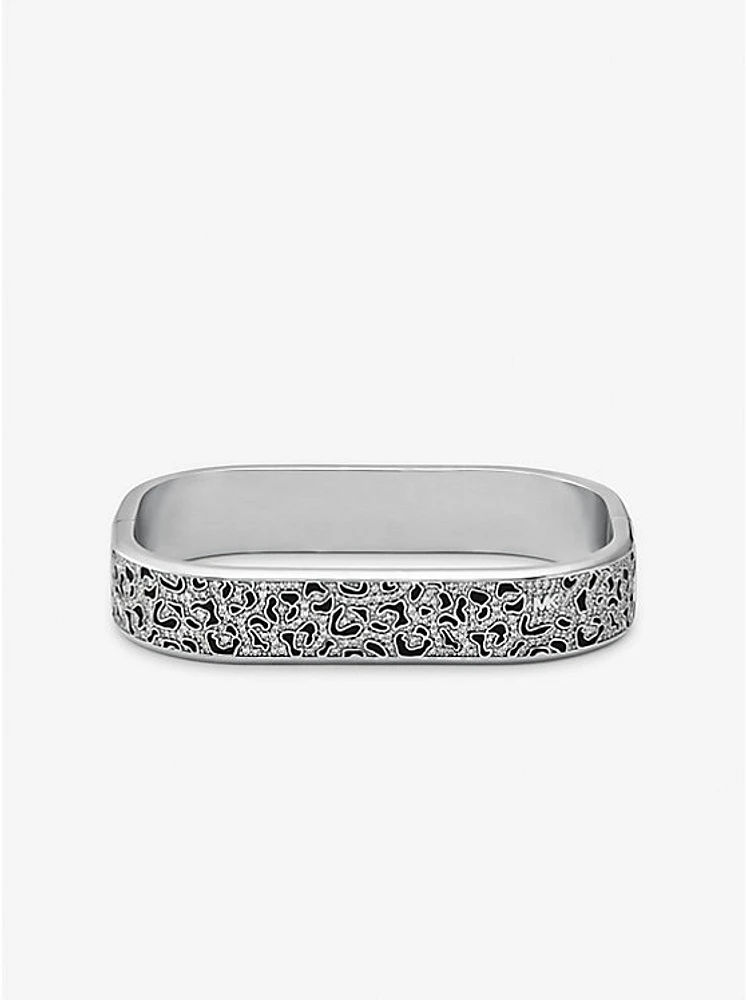 Precious Metal-Plated Brass and Enamel Leopard Pavé Bangle